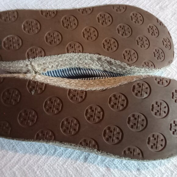 Tory Burch Mon Amour Espadrille Flats Heart Sailor Navy Blue Red Stripe 6M - Picture 10 of 16